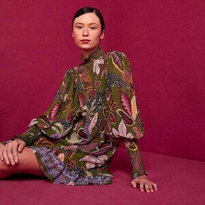 Farm Rio Jungle Mini Dress Floral Green